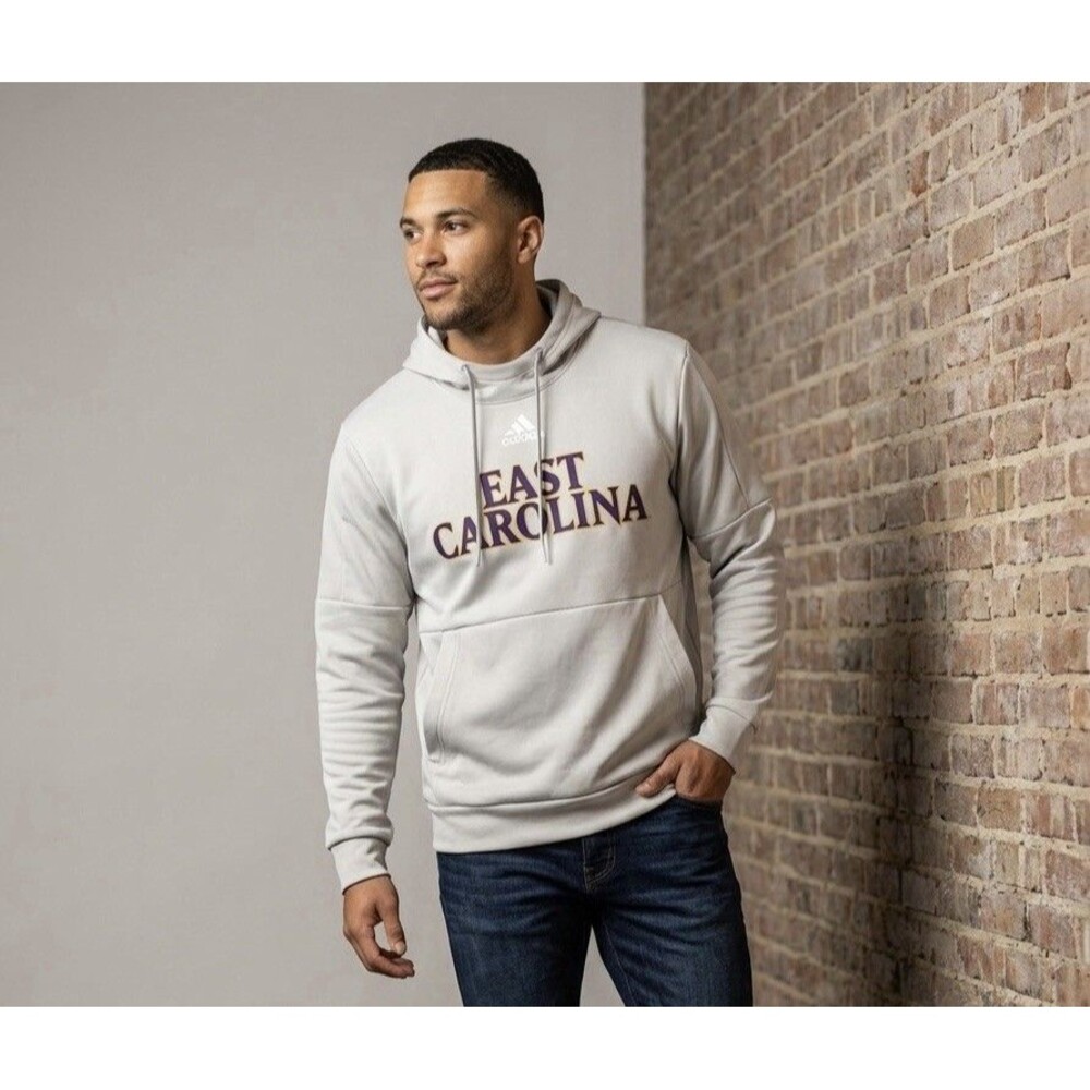 adidas Mens East Carolina ECU Pirates Hoodie Sweatshirt Grey Fleece Pullover M
